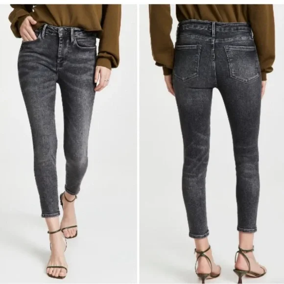 NWT Frame Le One Skinny Crop Jeans In Hughes Black Mid Rise Size 2 (29-34) - Picture 3 of 16
